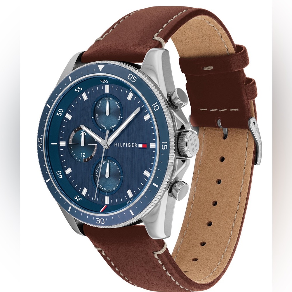 Tommy Hilfiger Men's Chronograph Brown Leather Strap Watch 44mm